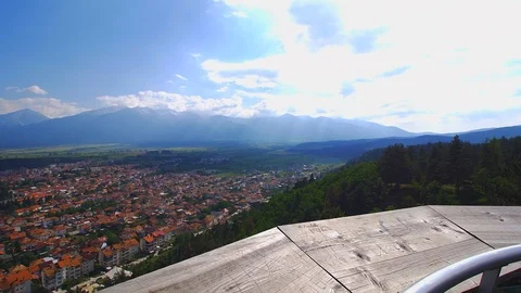 There is a beautiful view of the city from the high tower Stock Footage 111669799