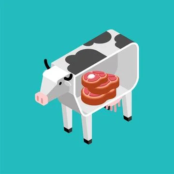There is beef inside cow. Cow and meat. Production of food from cows. Stock Illustration