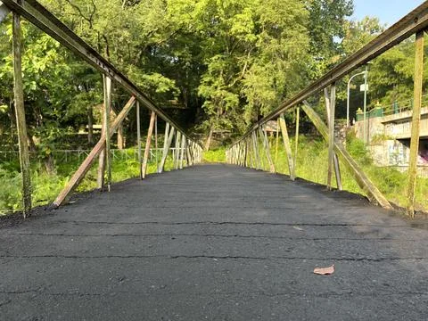 There is bridge for crossing the river. Stock Photos