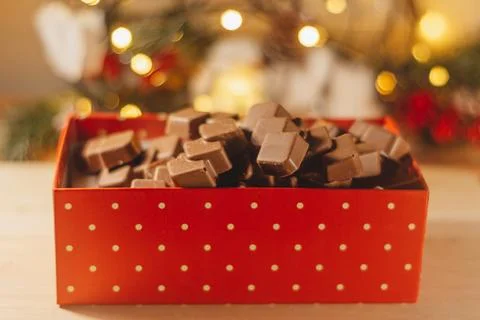 There is chocolate in the gift box Stock Photos