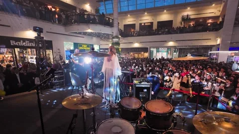 There is a crowd of young fans in front of the stage. Video stock 329140922