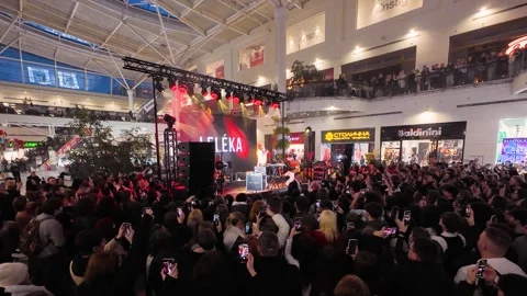 There is a crowd of young fans in front of the stage. Stock-Footage 329140962