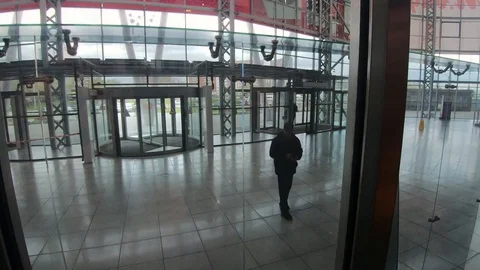 There is an Elevator in the empty Mall Stock Footage 129458162