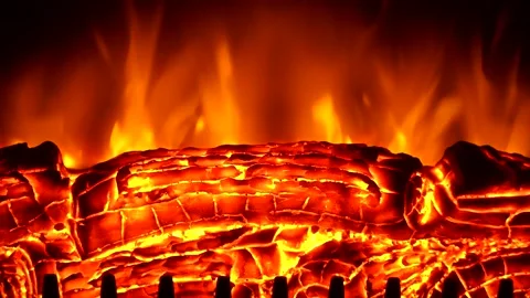 There is a fire burning in the fireplace. Approaching, then moving away Stock Footage 162263686
