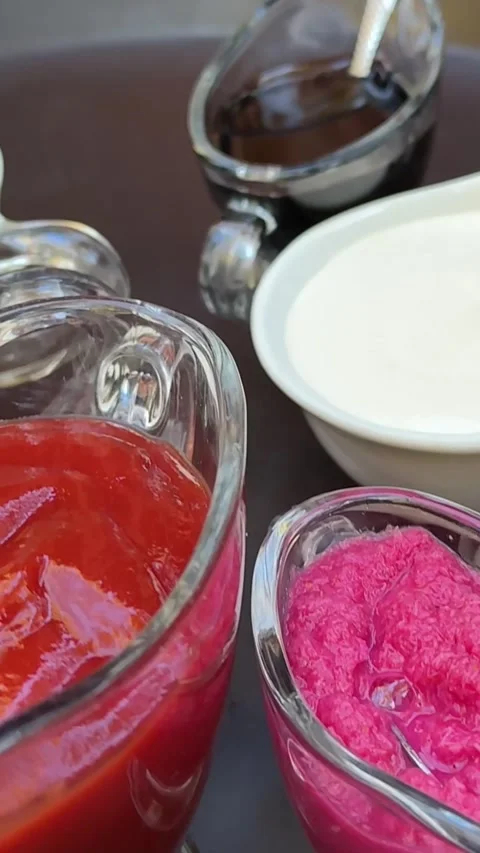 There is a large variety of different sauces to serve with dishes in a Stock Footage 321822031