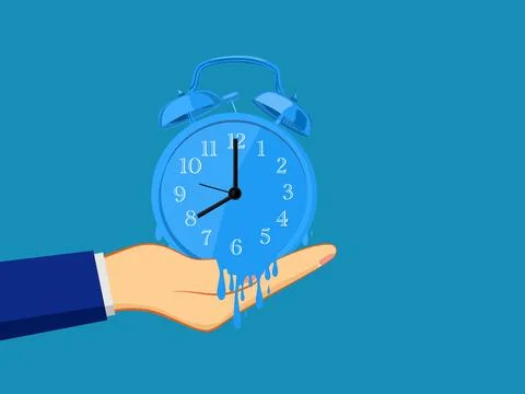 There is little time left. The hand holding the watch melted. vector Stock Illustration