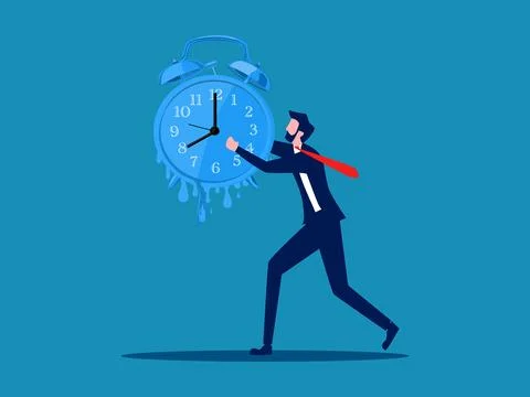 There is little time left in life. Businessman holding a melting watch. vecto Stock Illustration