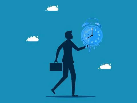 There is little time left in life. man holding a melting watch. vector Stock Illustration