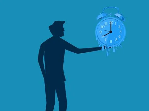 There is little time left. man holding a melting watch. vector Stock Illustration