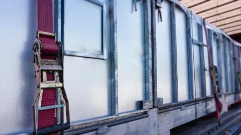 There is a loading to the truck trailer . Stock Photos