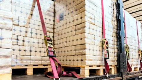 There is a loading to the truck trailer . Stock Photos