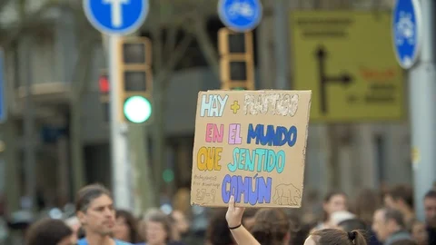 There is more Plastic than Common Sense. Poster in Spanish. Global Strike Stock Footage 116799204