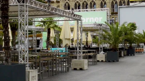 There is no one in the cafe. Cloudy rainy day Stock Footage 137114187