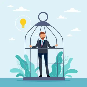 There is no way out for an idea. Invaluable potential. Creative crisis, sad man Illustrazione stock