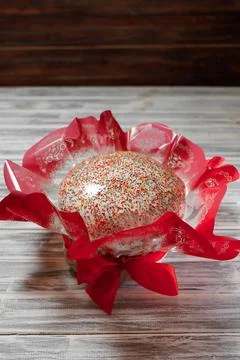 There is one Easter on the grey table. Stock Photos