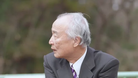 There is plenty of greenery in the spring noon park in Japan. A Japanese man Stockbeeldmateriaal 307377914