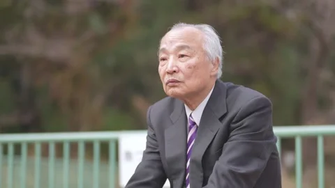 There is plenty of greenery in the spring noon park in Japan. A Japanese man Stock-Footage 307378233