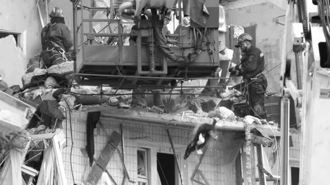 There was an explosion in a residential building: the death toll increased. Stock Footage 133219772
