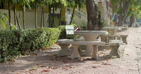There was no one sitting at the group table. Stock Footage 297891743