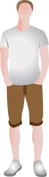 There a young man standing there-a blond man in a gray Tshirt and shorts. Stock-Illustration