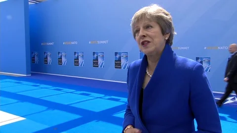 Theresa May at the NATO Summit of the representatives - 2018 Stock Footage