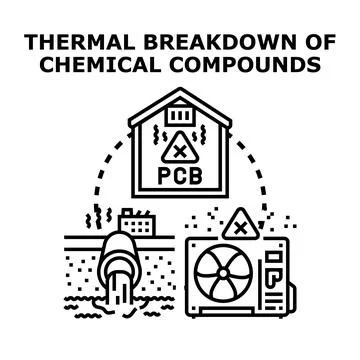 Thermal breakdown of chemical compounds causing environmental contamination Stock Illustration