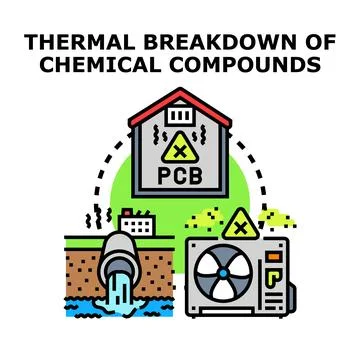 Thermal breakdown of chemical compounds causing environmental contamination Stock Illustration