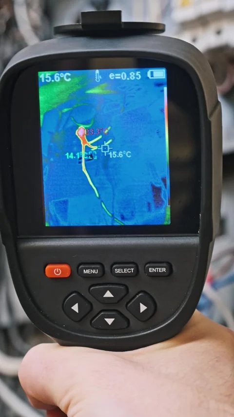 Thermal Camera: Analyzing Circuit Box Wiring Temperature Stock-Footage 303832881