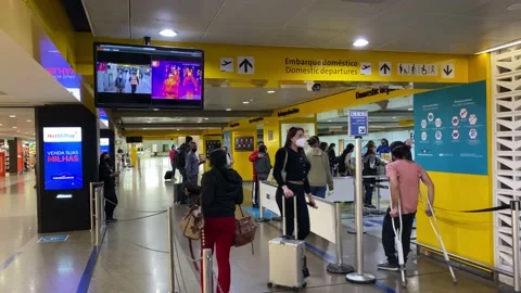 Thermal camera Coronavirus control measures in Sao Paulo airport, Brazil, 4K Stock Footage 154763480