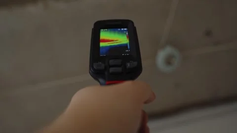 Thermal camera detecting heat in ceiling Video stock 313799737