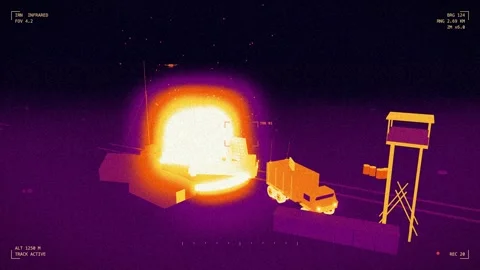 Thermal camera tracks an ordnance drop hitting radar site 動画素材 342333320