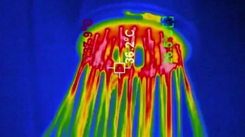 Thermal Camera View of Hot Water Spraying from a Modern Shower Head Stock Footage 314547704