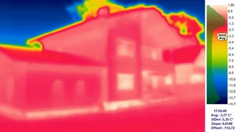 Thermal camera view, A house in cold surroundings, with color scale Stock Footage 105503078