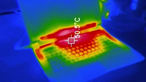 Thermal Camera View of a Laptop Computer Overheating Stock Footage 314679286
