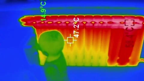 Thermal Camera View Of Toddler Approaching Hot Heating Radiator Stock Footage 330303114