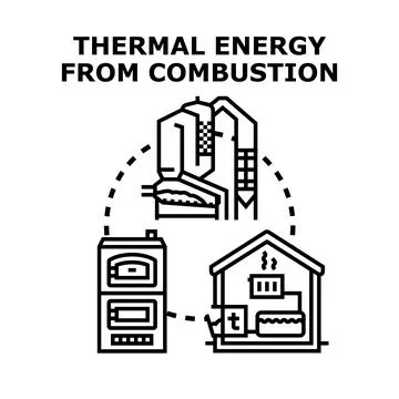 Thermal energy from combustion process providing house heating Stock Illustration