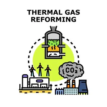 Thermal gas reforming process transforming carbon emissions Stock Illustration