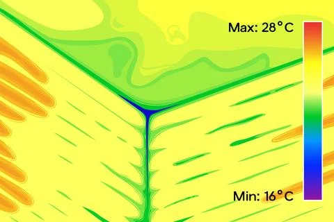 Thermal image of corner in building vector illustration. Ilustración de archivo