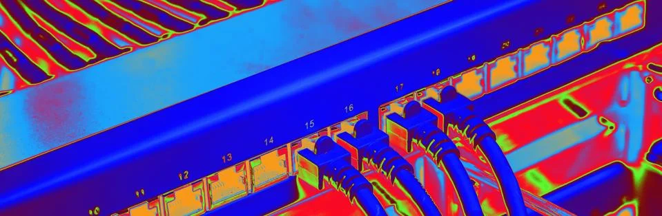 Thermal image from a network switch and network cable in a data center Stock Photos