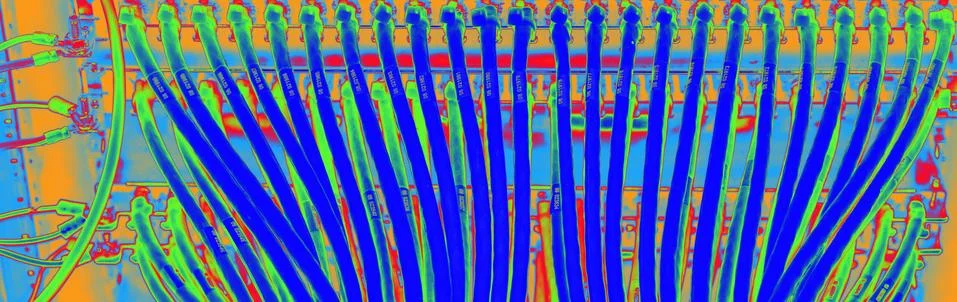 Thermal image from a network switch and network cable in a data center Stock Photos