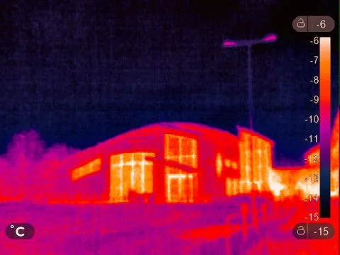 Thermal Image of a small town Stock-Fotos