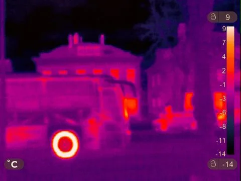 Thermal Image of a small town Stock-Fotos