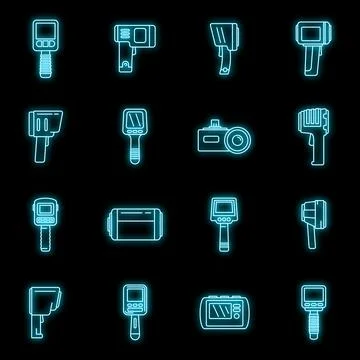 Thermal imager device icons set vector neon Stock Illustration