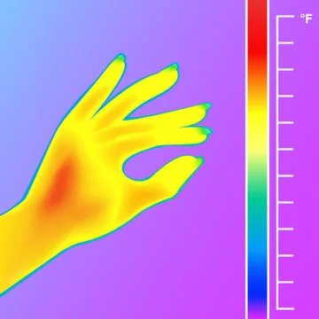 Thermal imager scan Human hand. The image of a female arm using Thermographic Stock Illustration