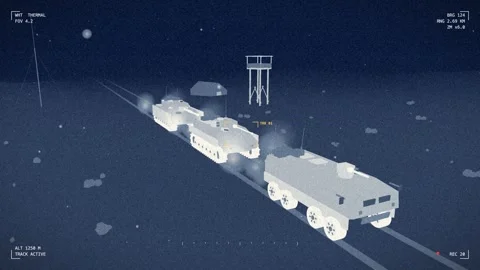 Thermal imaging armoured column moving at night Video stock 342216383