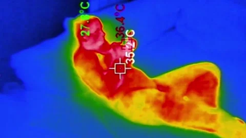 Thermal Imaging View of Person Using a Smartphone in Bed Stock Footage 314765144