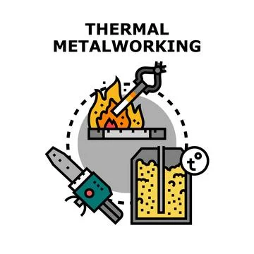 Thermal metalworking process with heating, cutting, and casting molten metal Stock Illustration