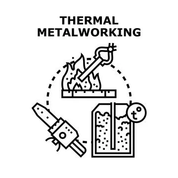 Thermal metalworking process with heating, cutting, and casting molten metal Stock Illustration