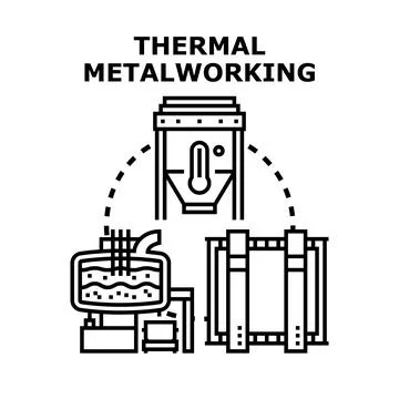 Thermal metalworking process using industrial equipment infographic 스톡 일러스트