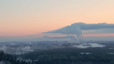 Thermal pollution in winter panorama Stock Footage 155901100